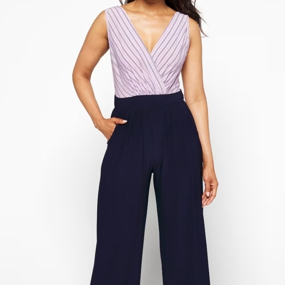 Kaileigh Stitch Fix Striped Sleeveless Jumpsuit in Navy and Pink